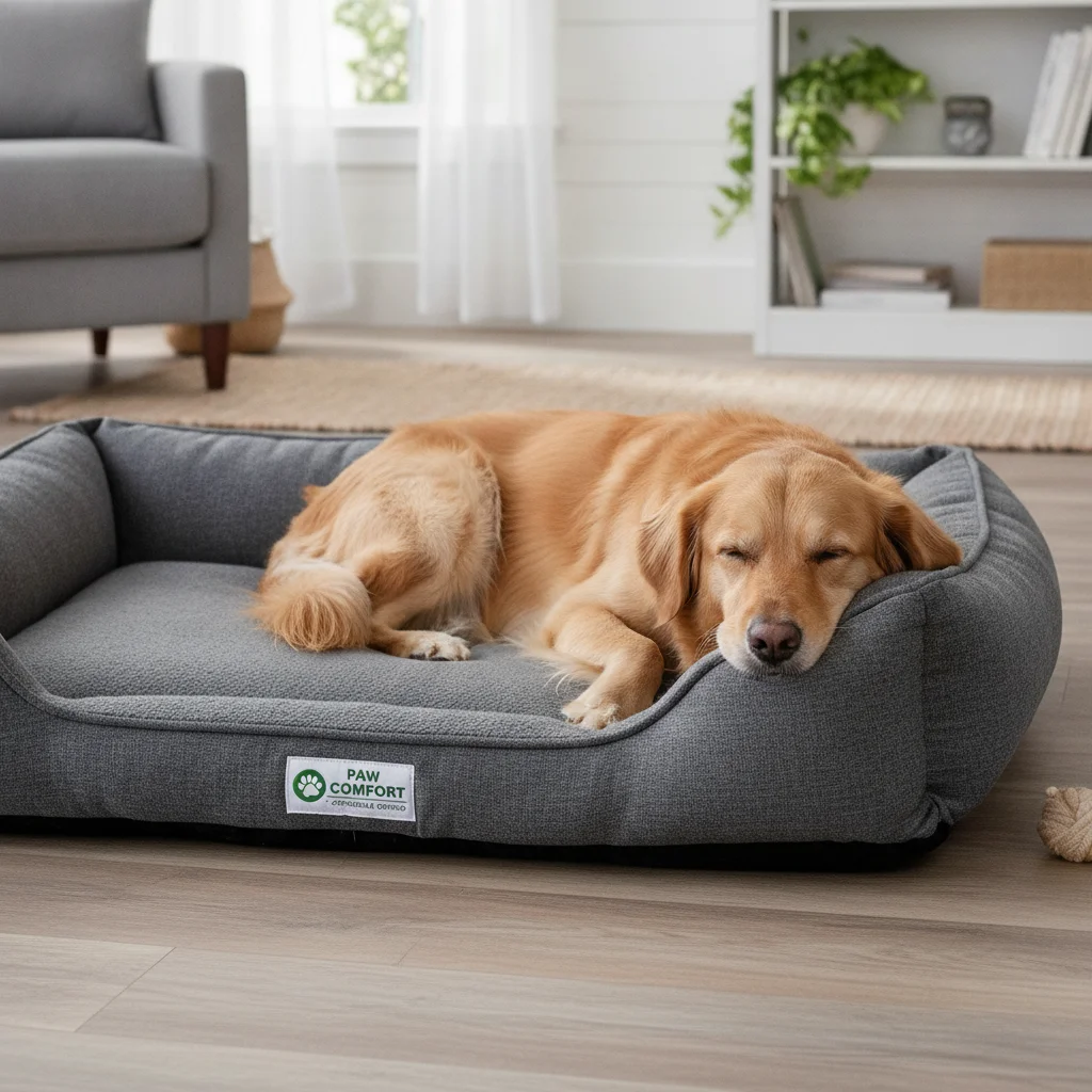 Affordable orthopedic dog bed being tested by a medium-sized dog.
