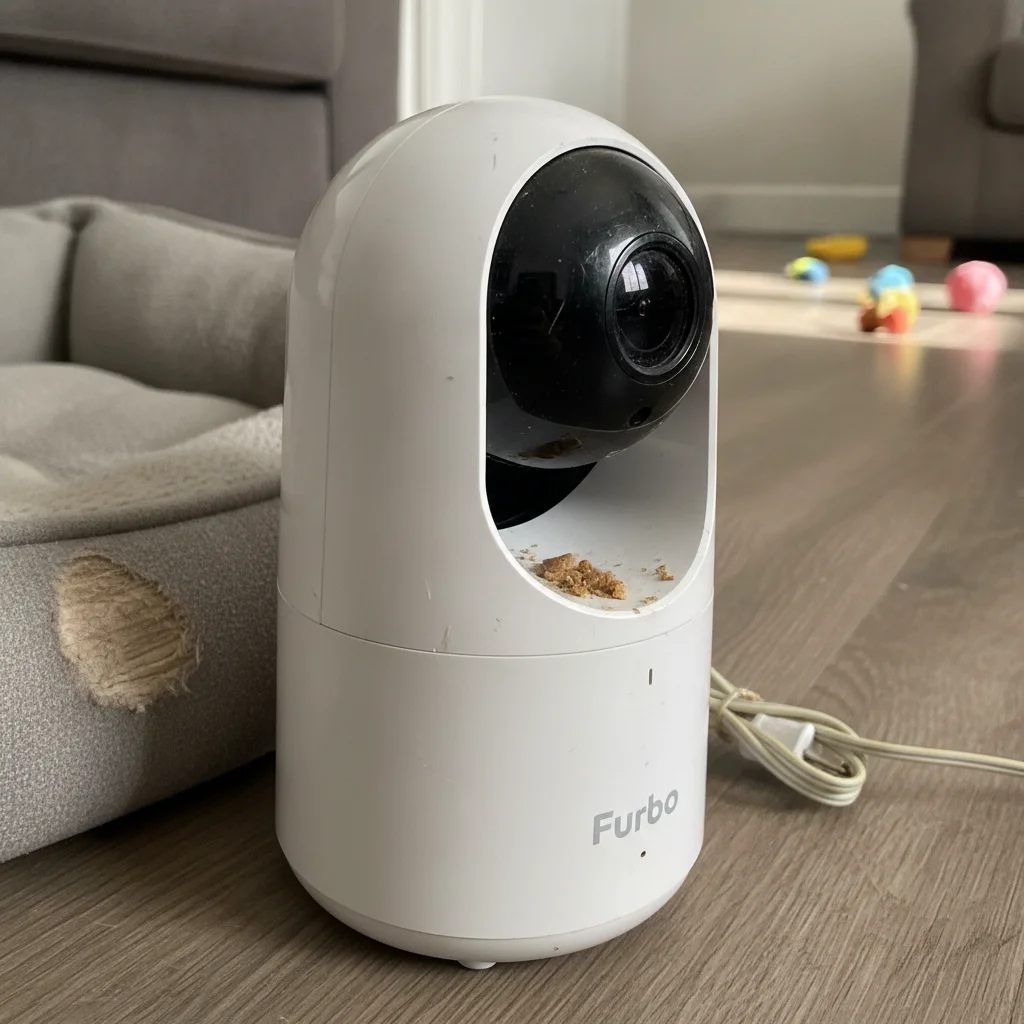 Caméra Furbo 360 montrant une usure normale après 14 mois d'utilisation.